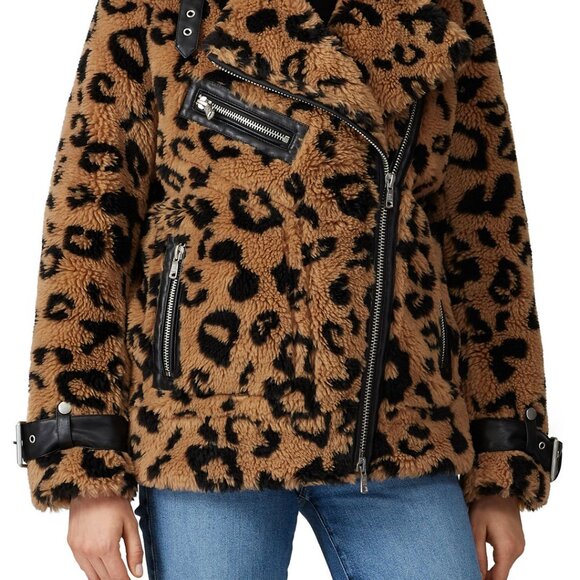 🎈SALE Avec Les Filles Leopard Teddy Faux Fur Biker Moto Jacket NEW - Picture 14 of 16